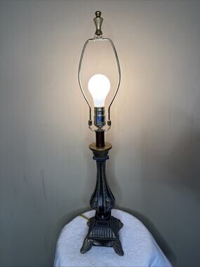 Berman Style Heavy Footed Table Lamp Column Bird Mid-Century Modern Vintage